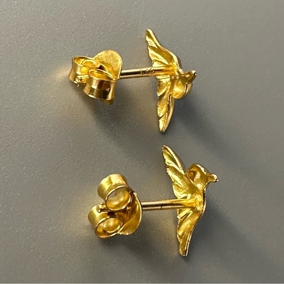 14k Gold Vermeil Ting Bird Stud Earrings - Picture 11 of 12